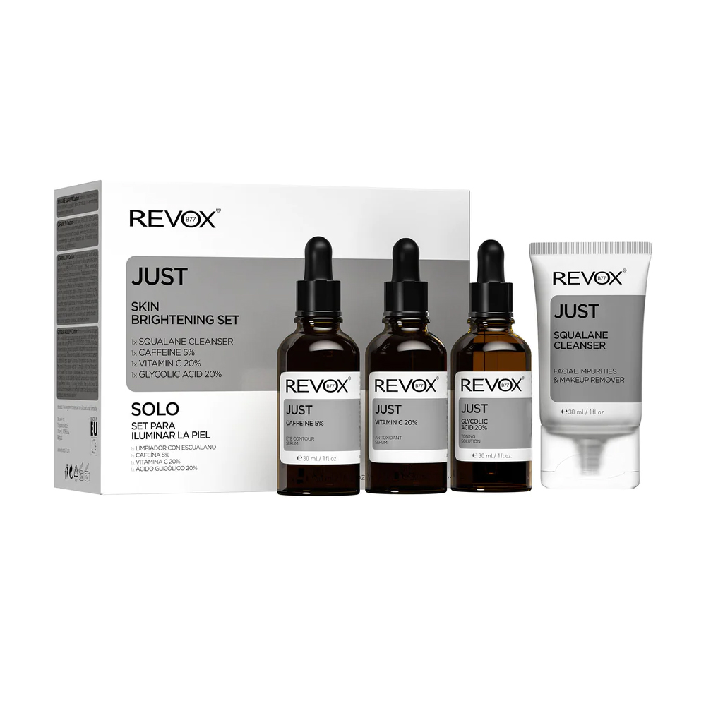Набір Revox B77 Just Skin (засіб Squalane Cleanser, 30 мл + сироватка Caffeine, 30 мл + сироватка Vitamin C, 30 мл + засіб Glycolic Acid, 30 мл)